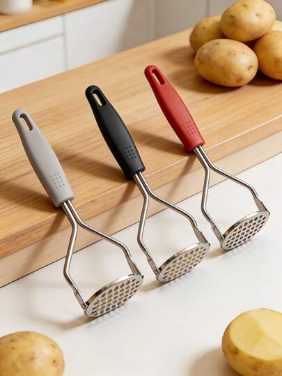 Potato Masher, Heavy-Duty Commercial & Home Kitchen, Non-Slip Grip, Stainless Steel, Easy-Clean Design, For Potatoes Vegetables Fruits, Ideal For Home Cooks & Professional Chefs, Vegetable Masher Ricer Press, Chef's Tool, Ergonomic Handle, Durable Kitchenware