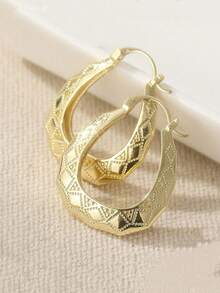 1 Pair Bohemian Elegant Oval Gold Earrings, Handcrafted Pattern, Suitable For All Occasions - Gold - View 1