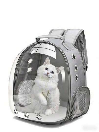 1 Stück transparenter Weltraumkapsel Haustierrucksack, Größe 31*42*28 cm, atmungsaktives Nylonmaterial, geeignet für Katzen & kleine Hunde, tragbarer Doppelschulterrucksack, atmungsaktiver und hitzebeständiger Haustier-Reiserucksack für den Sommer
