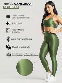 Women's Premium Shiny Ribbed Gym Fitness Top - màu xanh lá - Xem 7