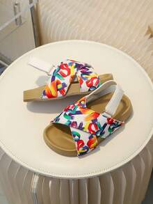 Kids Fashion Versatile Casual Sandals, Girls Soft Bottom Comfortable Painted Cute Hook And Loop Sandals, Toddler Walking Shoes - White - View 5