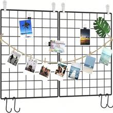 Mesh Photo Wall, Iron Wire Grid Board With S-Shaped Hooks And Clips, Grid Wall Panel For Photo Display, Photo Frame Collage Board, Metal Grid Wall Decor, DIY Iron Art Photo Frame Collage Wall Decor, Foldable Multi-Photo Storage Rack, Home & Office Decor Photo Display Rack - Multicolor - View 5