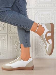 复古休闲白色运动鞋，平底新款男女通用户外跑步多功能鞋，秋季款 - 米色 - 查看 4