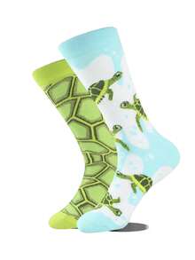 1 Pair Men's Mid-Calf Socks With Asymmetric Dolphin Pattern, Fashionable Creative High-Quality Socks, Moisture-Wicking, Breathable, Suitable For Casual, Sports, Street Style, Daily Wear In Spring/Autumn - Multicolor - View 21