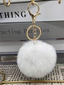 1pc Faux Mink Fur Pom Pom Keychain, Fluffy Pom Pom Keychain Accessory For Clothing, Bags, Jewelry - Khaki - View 4