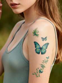 STARTTOOS Sparkling Butterfly Tattoo Sticker, Gradient Butterfly Flower Pattern, Temporary Fake Tattoo Sticker Suitable For Fingers, Ears, Shoulders, Neck, Collarbone DIY, Daily Party, Festival Gift, Body Waterproof, Realistic Tattoo Sticker - Multicolor - View 5