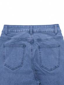 Womens Casual Denim Flare Leg Jeans Long Button Pocket Zipper Medium Stretch - 中等水洗藍 - 查看 10