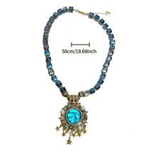 1PC Retro Colorful Moen Face Moon Star Beaded Necklace For Women, Unique Personality Design Collarbone Chain, Suitable As A Gift For Friends, Perfect For Daily Wear, Dates, Travel Photos, High-End Necklace Accessory For Friends, Suitable For Daily Wear - 12-4562藍色笑臉項鍊Z-2435 - 查看 5