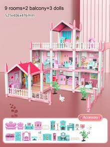 Dollhouse, DIY Colorful Villa Dollhouse, Girls Pretend Play DIY Dollhouse Set - Toys For Girls, Birthday/Christmas Gifts, Suitable For Children Aged 3-8+ (Random Color Accessories)