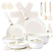 22 - Piece Non - Stick Cookware Set, 6 Pots 3 Lids, Removable Handles, Oven Dishwasher , Includes 28cm Soup Pot, White Aluminum - Default - View 4