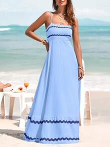 PRETTYGARDEN Women's Summer Flowy Maxi Dress Vestidos Casual Sleeveless Strap Ruffle Wedding Guest Graduation Beach Party Travel Vacation Long White Dresses - 淺藍色 - 查看 3