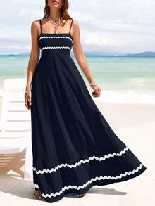 PRETTYGARDEN Women's Summer Flowy Maxi Dress Vestidos Casual Sleeveless Strap Ruffle Wedding Guest Graduation Beach Party Travel Vacation Long White Dresses - 深藍色 - 查看 5
