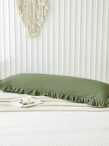1pc Bohemian Ruffled Long Pillow Case - Soft Polyester Fabric, Olive Green Texture, Suitable For Bedroom Sofa - Decorative Lumbar Pillow, Winter Decor, Unisex, All Season - Army Green - View 9