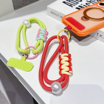 1条手工编织短款手机挂绳 + 通用手机壳防滑防摔防丢吊坠配件