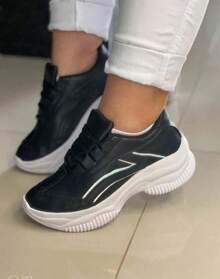 Women's Casual Sneakers, Blogger Style, Platform Shoes, White, Black, Beige, Comfortable, Chunky, Lightweight, New Release, Top Quality, Original Fashion, White Sneakers - 黑銀 - 查看 2
