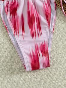 PEPPERMOLLY 2026夏季女士渐变色比基尼套装，手工串珠装饰 - 柔软弹力水彩印花泳衣套装，适合海滩穿着，高品质沙滩比基尼套装，饰有独特的串珠点缀 - 粉色 - 查看 7