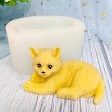 3D猫形蜡烛硅胶模具，可爱动物手工皂，香薰石膏模型，适用于手工礼品和家居装饰 - 白色 - 查看 5