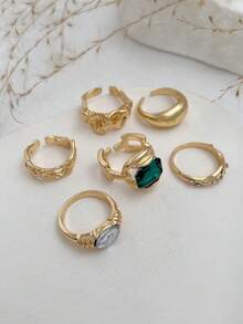 Bộ 6 chiếc nhẫn kim loại bất đối xứng đính đá lấp lánh phong cách Bohemian, trang sức sang trọng quyến rũ dành cho nữ, cặp đôi, đám cưới, tiệc tùng, ngày lễ, quà tặng đa năng. - nhẫn - Xem 5