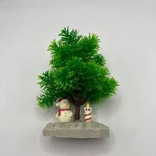 Aquarium Weihnachtsbaum Dekoration mit Keramikbasis - Miniatur Fischbehälter Ornament, aquatische pflanzenähnliche Spitze & stabile Basis für Nano-Landschaften, kompatibel mit Aquariumpflanzen, ideales Geschenk für Aquarium-Hobbyisten - A - Übersicht 4