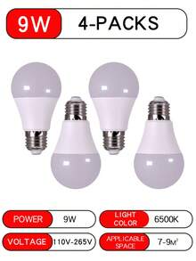 4 bombillas LED E27, Opciones de potencia: 7W/9W/12W/15W, Voltaje: 110-265V, Bombillas de iluminación interior, Alta luminosidad y bajo consumo de energía, Adecuado para sala de estar, iluminación del hogar, ideal para regalos de Navidad, vacaciones, oficina, dormitorio, hotel, decoración de fiestas y restaurantes
