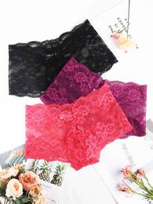 6 Pieces Of Men's Solid Color Lace Briefs, Smooth And Cool Texture, Comfortable And Sexy Lace Briefs, Decorated With Sexy Lace Flower Patterns, With A Seductive Open Mesh Design, Soft And Available In Multiple Colors For Men's Sexy Underwear. - Nhiều màu - Xem 3