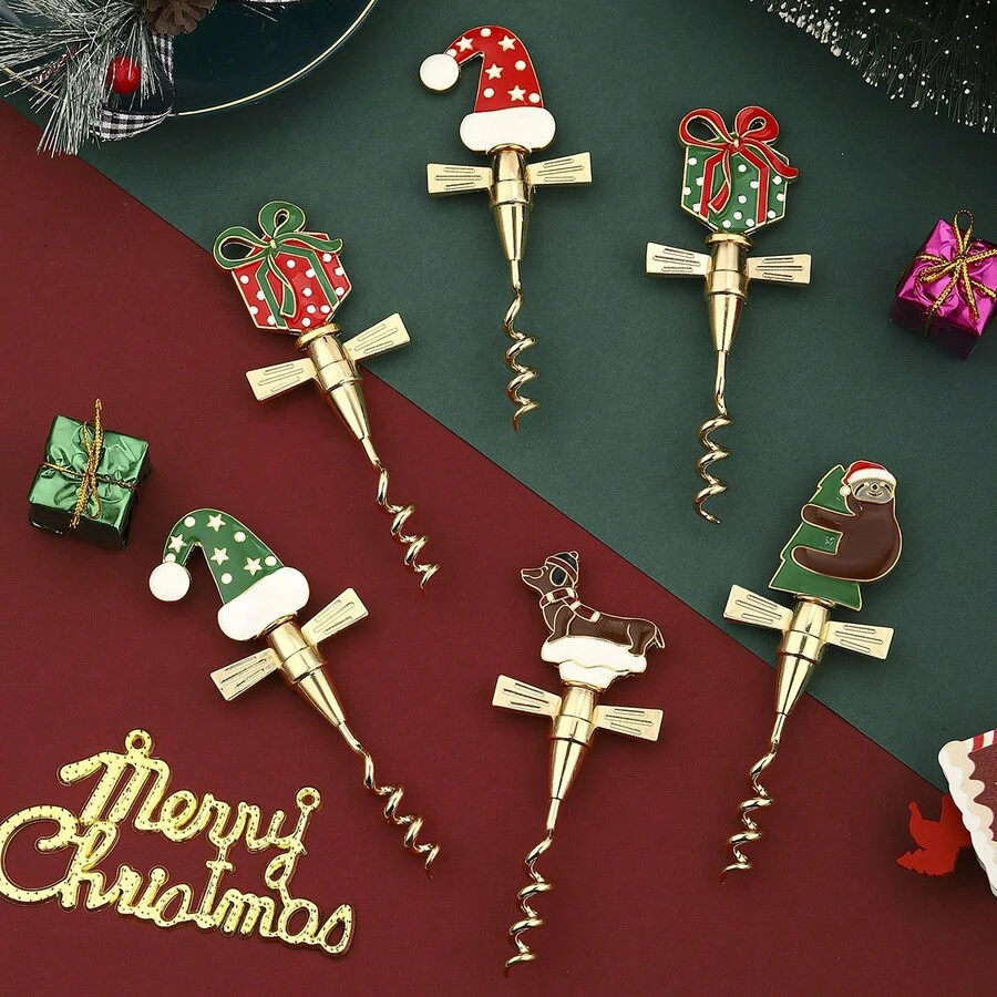 Christmas Red Wine Bottle Opener, Bear & Dog Hat Shaped Wine Opener, Christmas Gift - Multicolor - View 1