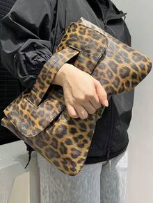 2026 Spring/Summer New Large Capacity Handbag For Women, Grab Bag, Handbag, Wrist Bag, Banquet Bag, Letter Packet, PU Leather Large Capacity Women's Bag, Shoulder Bag, Crossbody Bag, Phone Bag, Makeup Bag - 豹紋棕 - 查看 3