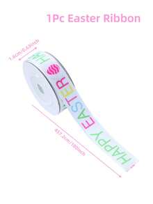 1条复活节涤纶箔丝带，复活节祝福丝带，带有兔子、花卉、文字和复活节彩蛋图案，适合复活节礼物包装、家居复活节装饰、复活节派对礼品、春季派对装饰、复活节彩蛋寻宝派对礼物。