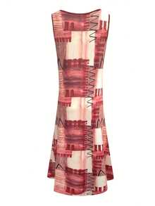 Plus Size Loose Geometric Pattern Sleeveless Pocket Summer And Spring Long Dress Elegant Vacation - Multicolor - View 3