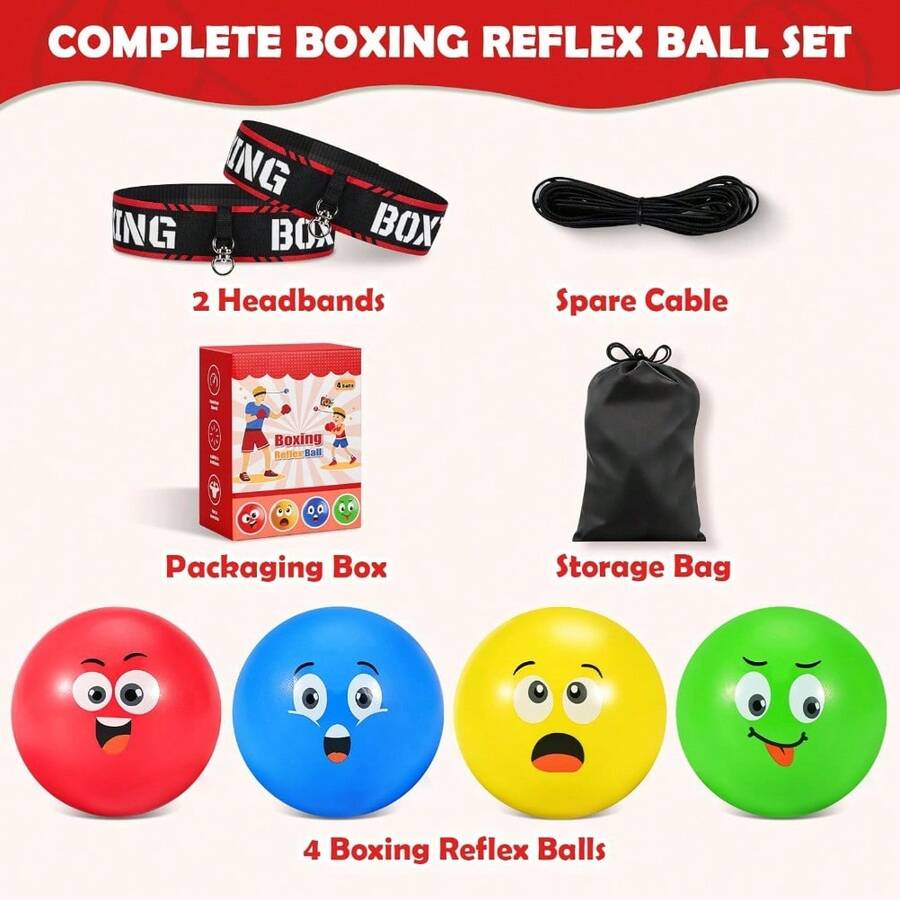 Headband Boxing Reflex Ball, 3 Levels Reaction Ball With 2 Adjustable Headbands, Boxing Training Equipment For Reaction, Punching Speed, Hand Eye Coordination - Emoticons Style - View 1