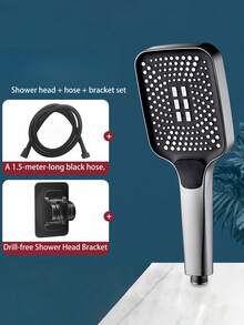 1pc Square High Pressure Shower Head With Large Water Outlets, High Flow Rate, Hand Shower For Home Use - Silver - View 13