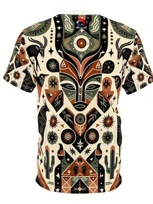 Men's 3D African Southwest Totem Symmetrical Print T-Shirt - Soft Polyester Regular Fit Short Sleeve, Summer Casual Wear, Travel And Vacation Outfit, Daily Fashion, Lightweight Top, Printed Design,  Clothing - 混合色 - 查看 4