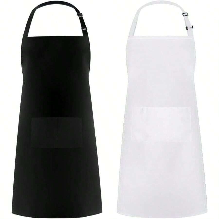 Syntus 2 Pack Adjustable Bib Apron Waterdrop Resistant With 2 Pockets Cooking Kitchen Aprons For Women Men Chef - MàuI - Xem 1