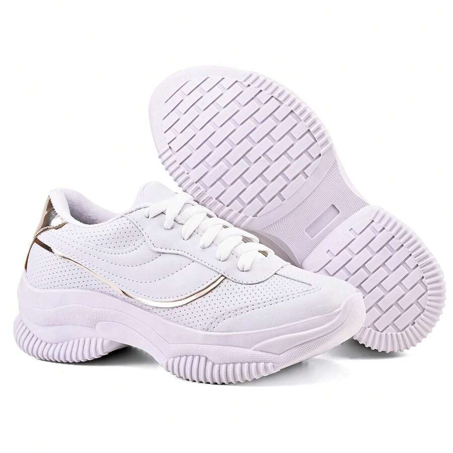 Women's Casual Sneakers, Blogger Style, Platform Shoes, White, Black, Beige, Comfortable, Chunky, Lightweight, New Release, Top Quality, Original Fashion, White Sneakers - 白金 - 查看 1