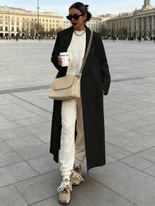 Autumn/Winter New Fashion Women's Loose Fit Elegant Wool-Blend Double-Breasted Windbreaker Coat - Black - View 8