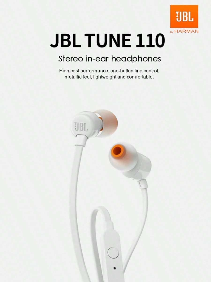 JBL T110 Wired Earphone With 3.5mm Interface For Gaming PC And Cellphone Calling, In-Ear Stereo Earbuds Headset - White - View 1