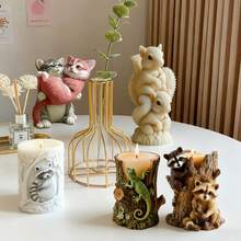 1pc Cat, Raccoon, Squirrel, Lizard Shaped Craft Candle Silicone Mold - White - View 3