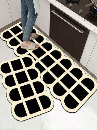 1 pieza Alfombra de goma suave para la cocina, Alfombra de cocina de 3.5mm de grosor, Alfombra de cocina abstracta minimalista con forma de cápsula en blanco y negro, de estilo absorbente de agua, se puede cortar a medida para adaptarse al tamaño de la cocina, material de superficie de tela, capa intermedia de esponja, capa inferior de goma, apta para alfombras de cocina, decoración de cocina, decoración de bodas, decoración del hogar, alfombra de baño, alfombra de entrada, alfombra de lavandería, alfombra de pasillo, alfombra de sala de estar, etc.