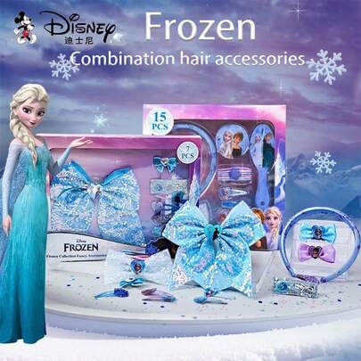  Disney Hair Accessories Gift Set - Elsa Princess Headband, Hair Ties, Bow Hair Clips, Hair Comb, Mirror, Hair Jewelry Box, Birthday/Holiday Gift For Girls