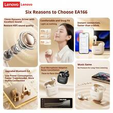 Lenovo EA166 Bluetooth 5.4 Bluetooth Headset: High-Quality Sound, Intelligent Ultra-Clear Call Noise Reduction, IPX5 Waterproof And Sweatproof Rating, Ultra-Low Latency. - Black - View 5