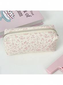 全新原创清新粉色碎花铅笔盒，简约大容量学生文具包，甜美少女风铅笔袋，办公用品包，化妆工具收纳袋，高品质大容量笔盒收纳袋，桌面配件 - 粉紅色碎花筆袋 - 查看 6