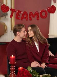 1件情人节“Te Amo”西班牙语横幅 - 闪亮玫瑰金/红色心形“我爱你”挂旗，适合情人节主题装饰、情人节生日派对用品 - 彩色 - 查看 2