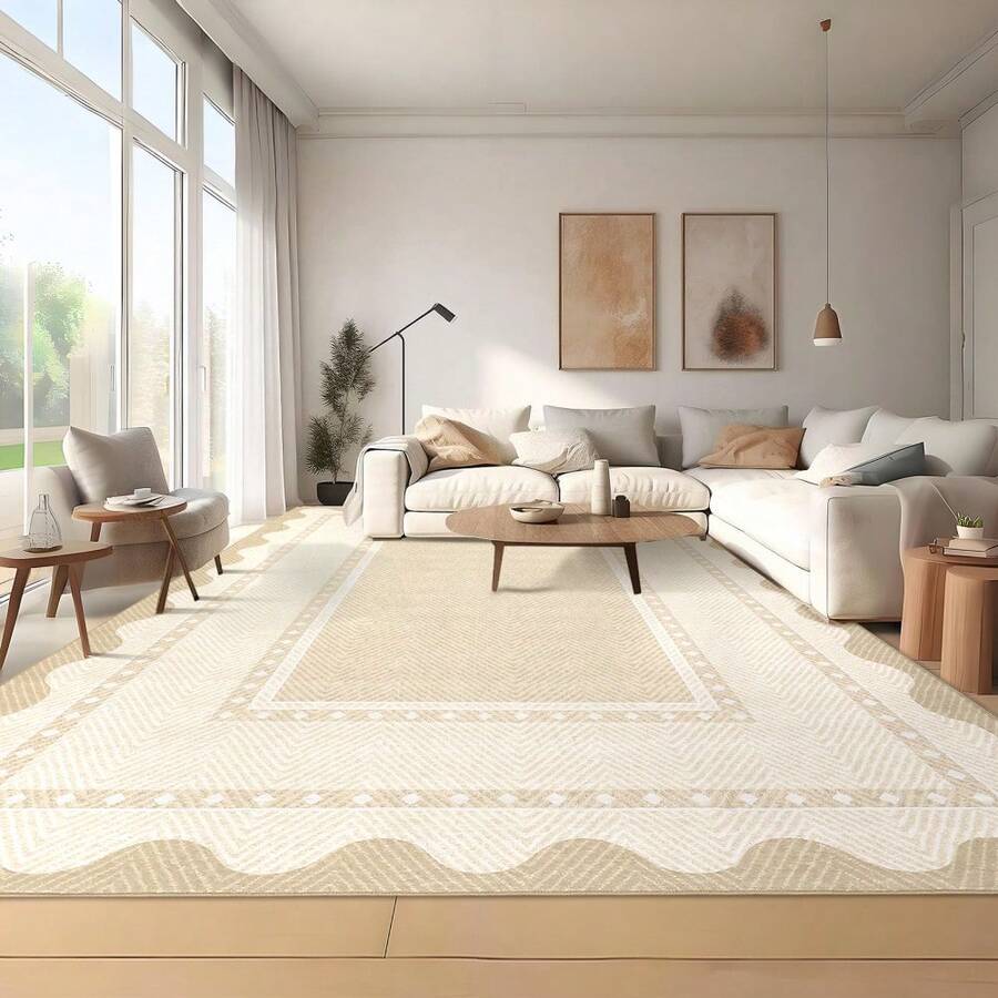 Kitchen Bordered Home Decor Geometry Area Rug Soft Low Pile Non Slip Carpet Stain Resistant Floorcover Washable Thin Non Shedding Entrance Runner Rug Modern Easy To Clean Printed Mat Throw Rug For Laundry Living Room Hallway Bathroom Bedroom Dinning Room - Beige White - 查看 1