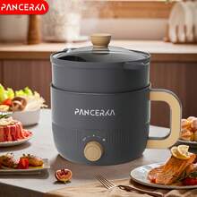 PANCERKA 1.0 L Mini Electric Cooking Pot, Multifunctional Electric Cooking Pot With Steamer, Non-Stick Layer Mechanical Knob Type, Household Electric Hot Pot, EU Plug