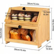 Panera de Doble Capa con Doble Puerta, Panera para Encimera de Cocina, Contenedor de Almacenamiento de Pan con Ventana de Visualizacin, Panera para Almacenar pan y fruta Autoensamblado - A: 39 x 27 x 32 cm - Ver 4