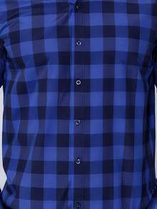 Men's Casual Long-Sleeved Plaid Shirt - 皇家藍 - 查看 2