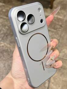 1个奢华金属漆摄像头保护电镀哑光磁吸亲肤手机壳，兼容 17 Pro Max Air 16 15 14 13 12 Pro Max Plus无线充电 - 銀色 - 查看 3