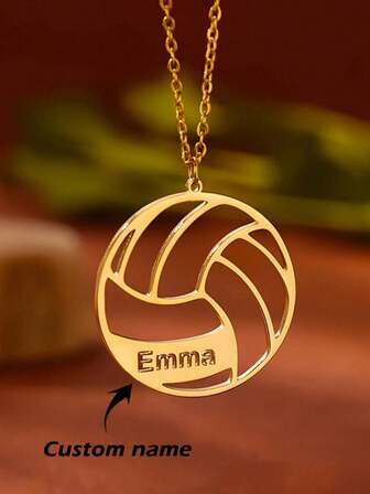 1pc Customizable Personalized Volleyball Hollow Necklace - Stainless Steel Sporty Minimalist Women's Jewelry, Volleyball Pendant Design, Durable Casual Birthday Gift, Name Customization, Women's Jewelry, Custom Necklace, Personalized Gift, Gift For Family, Sports Fan Accessory, Victory Reward For Volleyball Players, Modern Aesthetics, Superior Craftsmanship, Perfect Gift For Christmas, Halloween, Valentine's Day, And Special Anniversaries