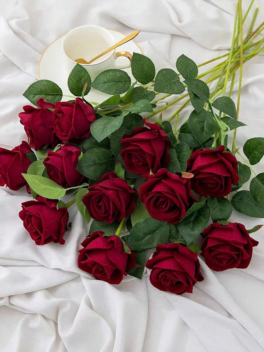 5/16/200pcs 19.7 Inch Artificial Rose Flowers, Fake Bridal Bouquet, Lifelike Velvet Simulation Flowers For Decoration, Valentine's Day Gift, Mother's Day Gift