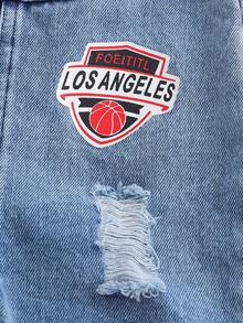 男婴休闲时尚字母图案印花口袋装饰背带裤和多色条纹印花短袖上衣套装，春夏款